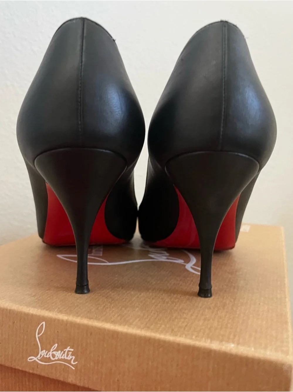 Christian Louboutin Black Pointed Toe Leather Pumps